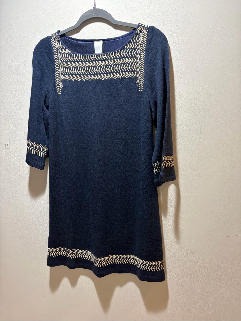 Swell Navy Midi Dress with Cream Embroidery